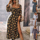 Elegantes, bedrucktes Kleid mit langen Ärmeln und Schlitz für Damen