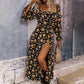 Elegantes, bedrucktes Kleid mit langen Ärmeln und Schlitz für Damen