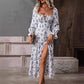 Elegantes, bedrucktes Kleid mit langen Ärmeln und Schlitz für Damen