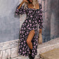 Elegantes, bedrucktes Kleid mit langen Ärmeln und Schlitz für Damen