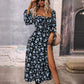Elegantes, bedrucktes Kleid mit langen Ärmeln und Schlitz für Damen