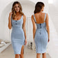 🌷Frühling Vorverkauf 50% Rabatt🍃Denim U-Ausschnitt Neckholder-Kleid mit Schlitz und verstellbaren Schulterträgern