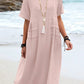 💕Damen Rundhalsausschnitt Baumwolle Leinen Midikleid