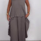 ✨50% Rabatt🌸Laney Set aus plissiertem, kurzärmligem, unregelmäßigem Midi-Top und Hose mit weitem Bein und elastischer Taille