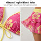 3-teiliges Bikini-Set mit Blumenmuster und Neckholder sowie Rüschenrock