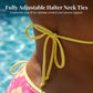 3-teiliges Bikini-Set mit Blumenmuster und Neckholder sowie Rüschenrock