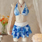 3-teiliges Bikini-Set mit Blumenmuster und Neckholder sowie Rüschenrock