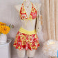 3-teiliges Bikini-Set mit Blumenmuster und Neckholder sowie Rüschenrock